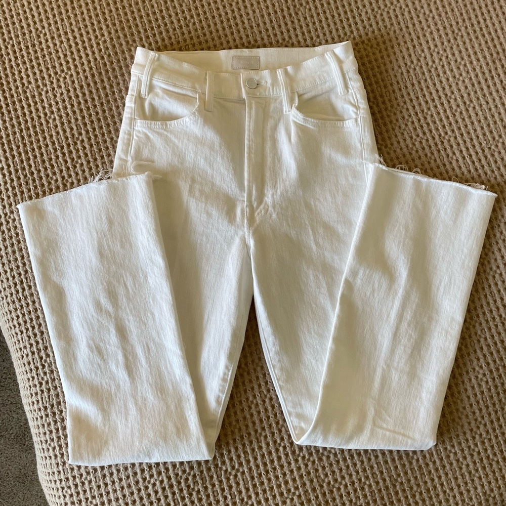 Anthropologie MOTHER White The Hustler Ankle Fray High Waisted Jeans Size 27